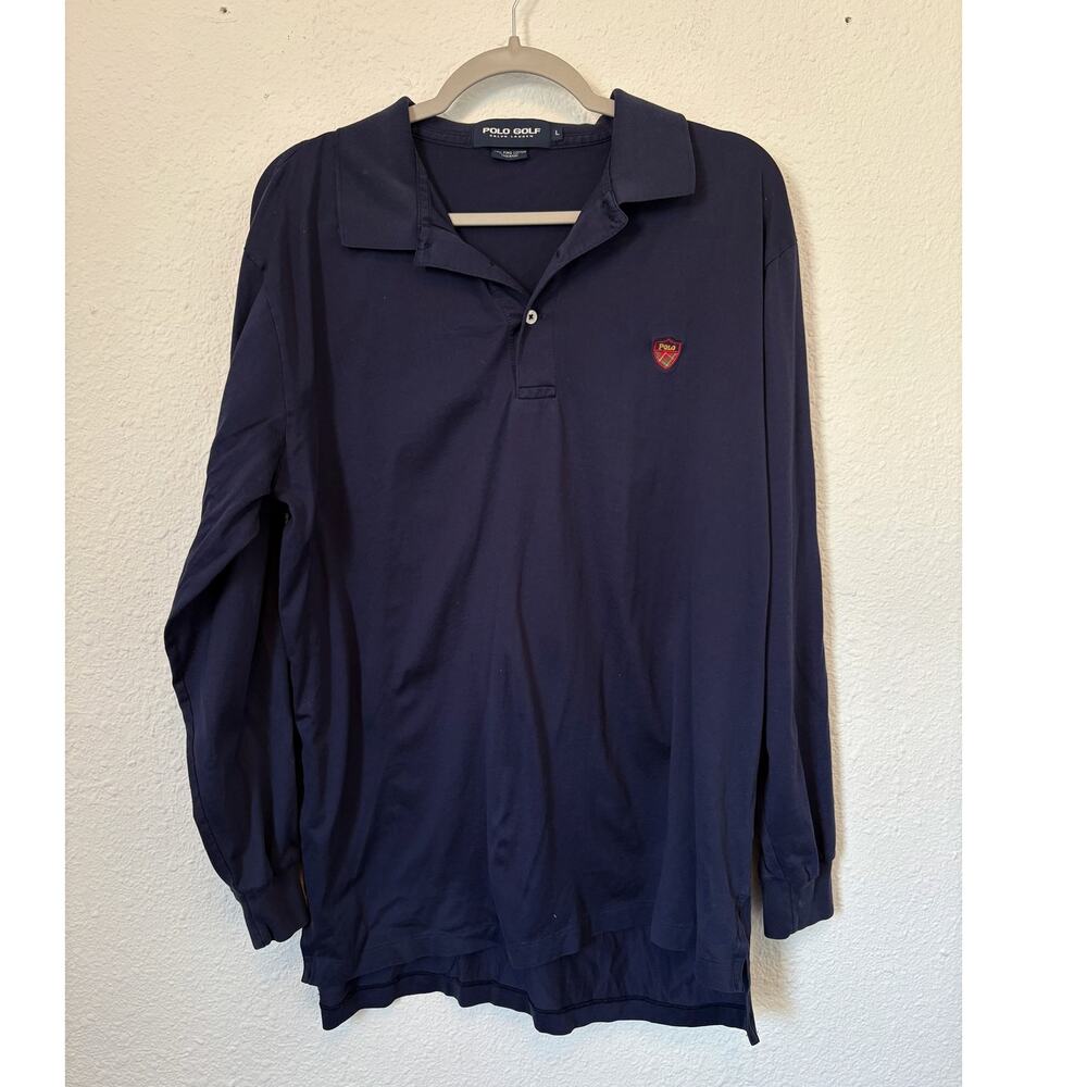 Ralph Lauren Polo Golf Polo Long Sleeve Shirt Large Blue Preppy Crest Cotton